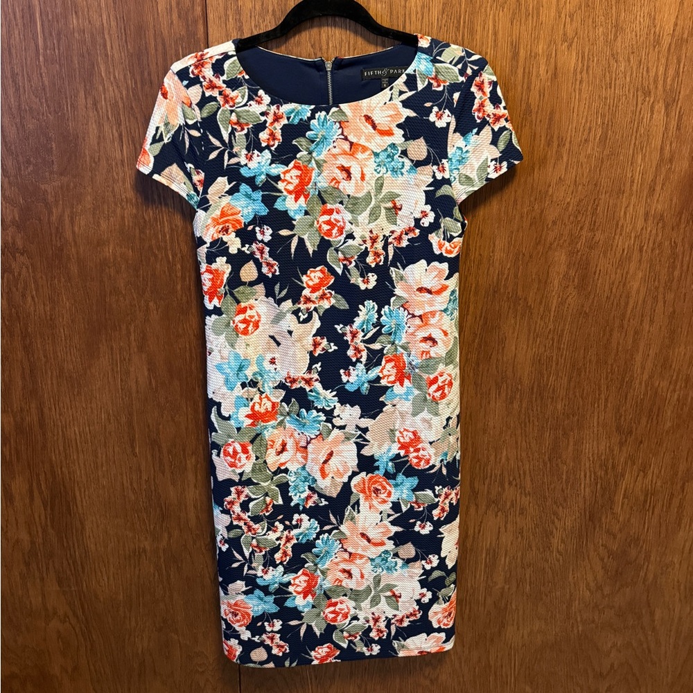 Fifth & Park Floral Print Navy Cocktail Dress Size 6